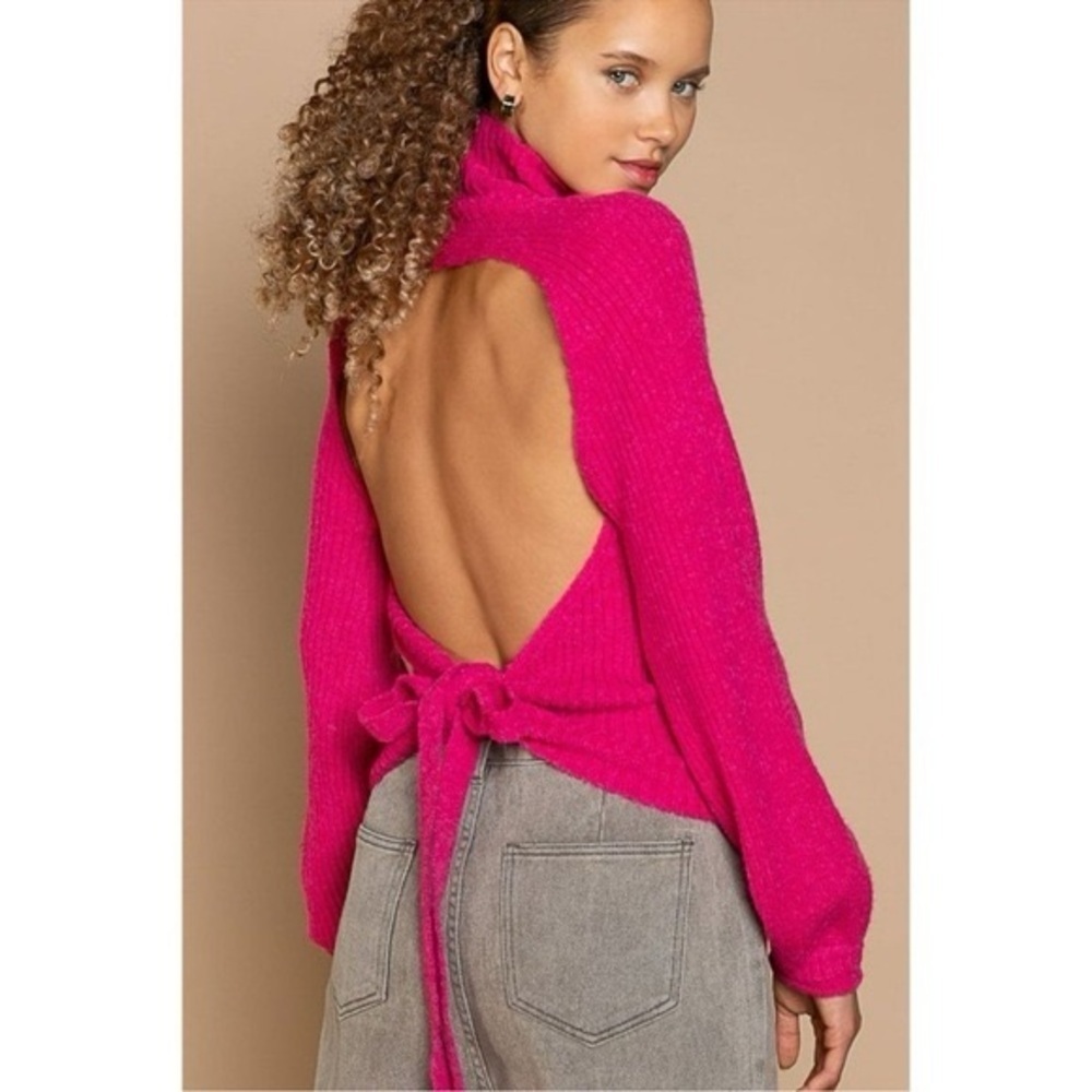 Anthropologie POL Pink Open-Back Sweater Small